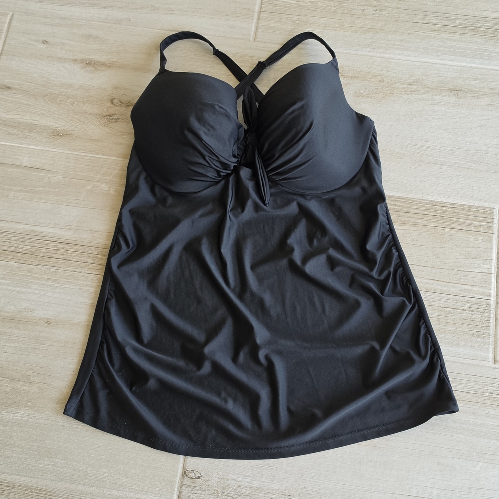 Cacique Black Swim Top with Adjustable Straps And Built In Bra 38DDD